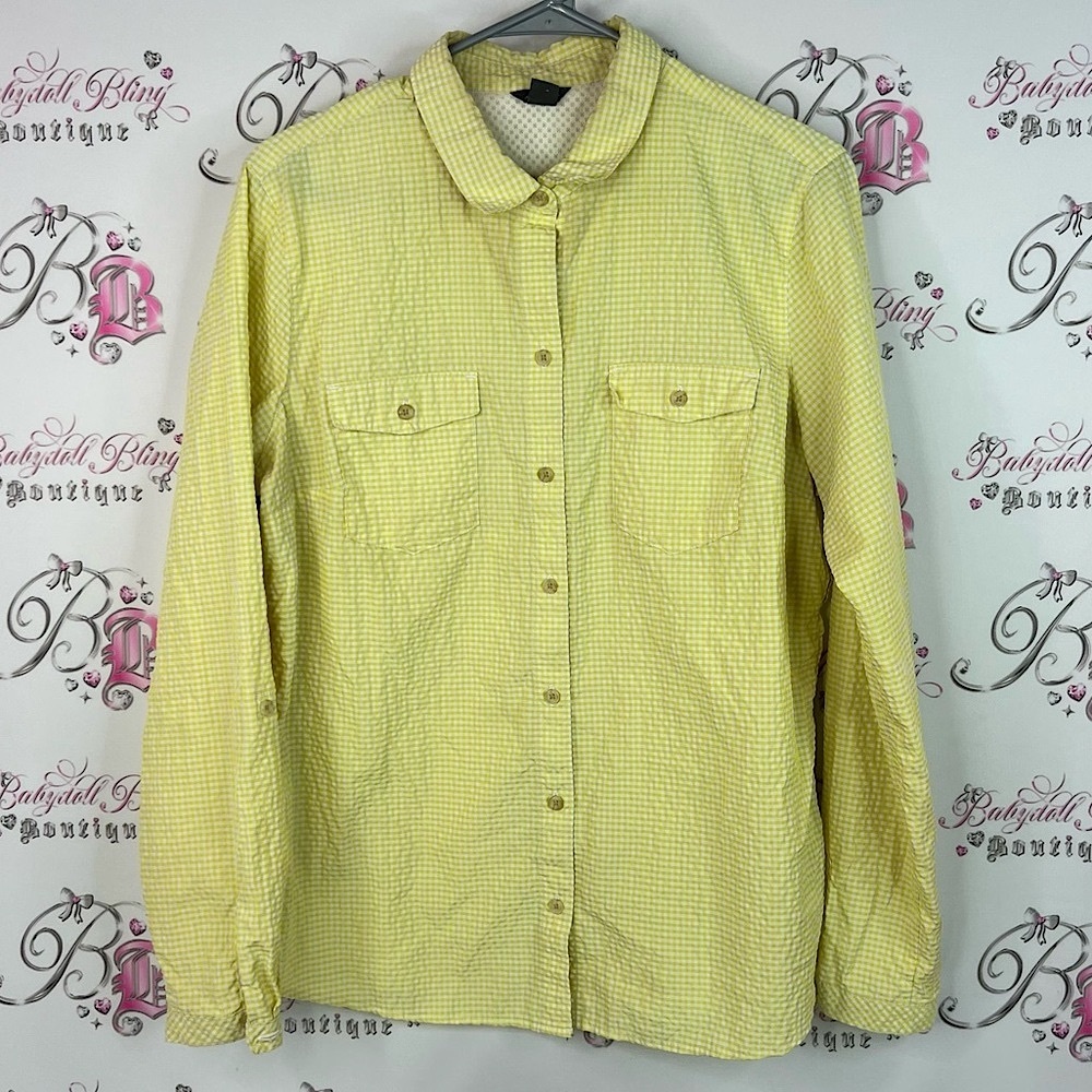 Eddie Bauer button up jacket gingham plaid picnic 🧺 Yellow Checkered Shirt